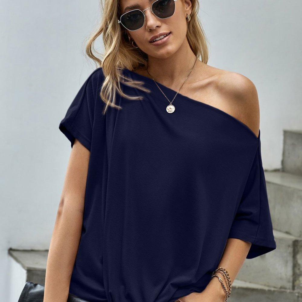 Navy Off the shoulder top